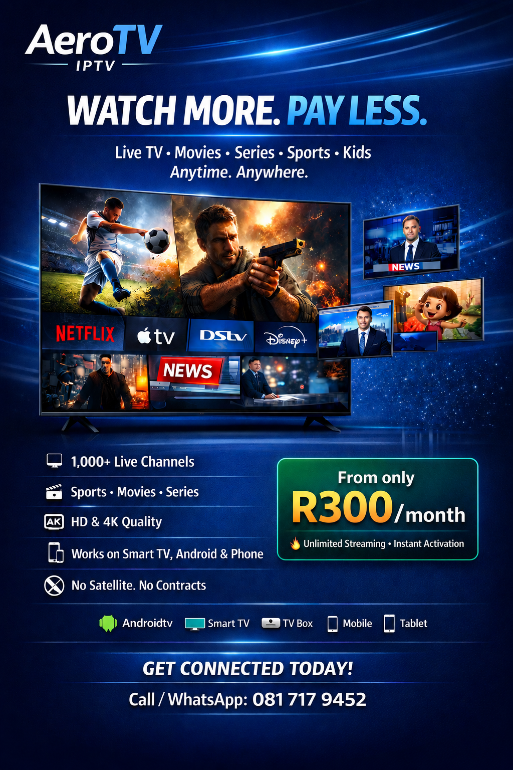 AeroTV IPTV — live TV, movies, series, sports and kids entertainment from R300 per month